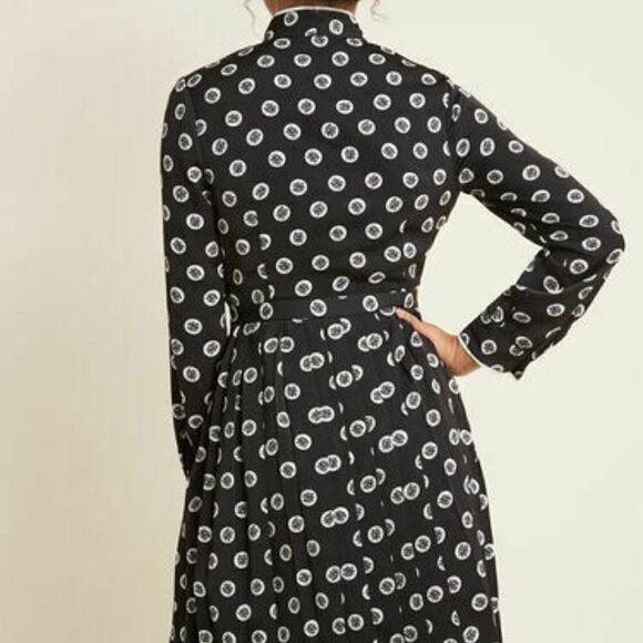 ModCloth Dress Back White Polka Dots Pleated Shirt Dress Tie Neck  Size XXS - Picture 3 of 8